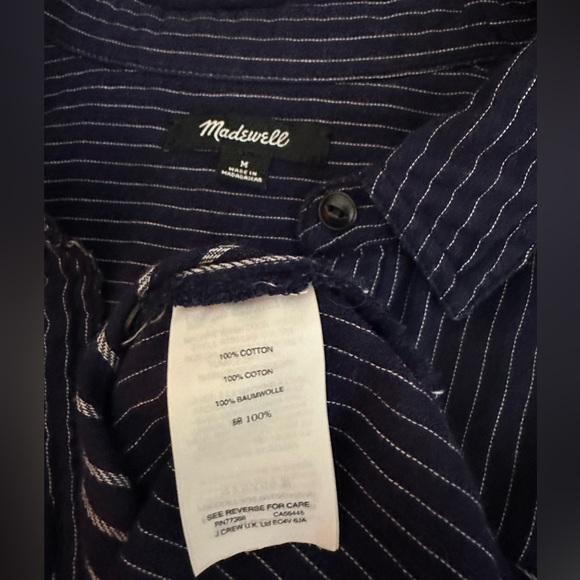 MADEWELL Long Sleeve Hi-Lo Button Up Casual Shirt. Women’s M. Stripes. Navy Blue - Picture 6 of 11